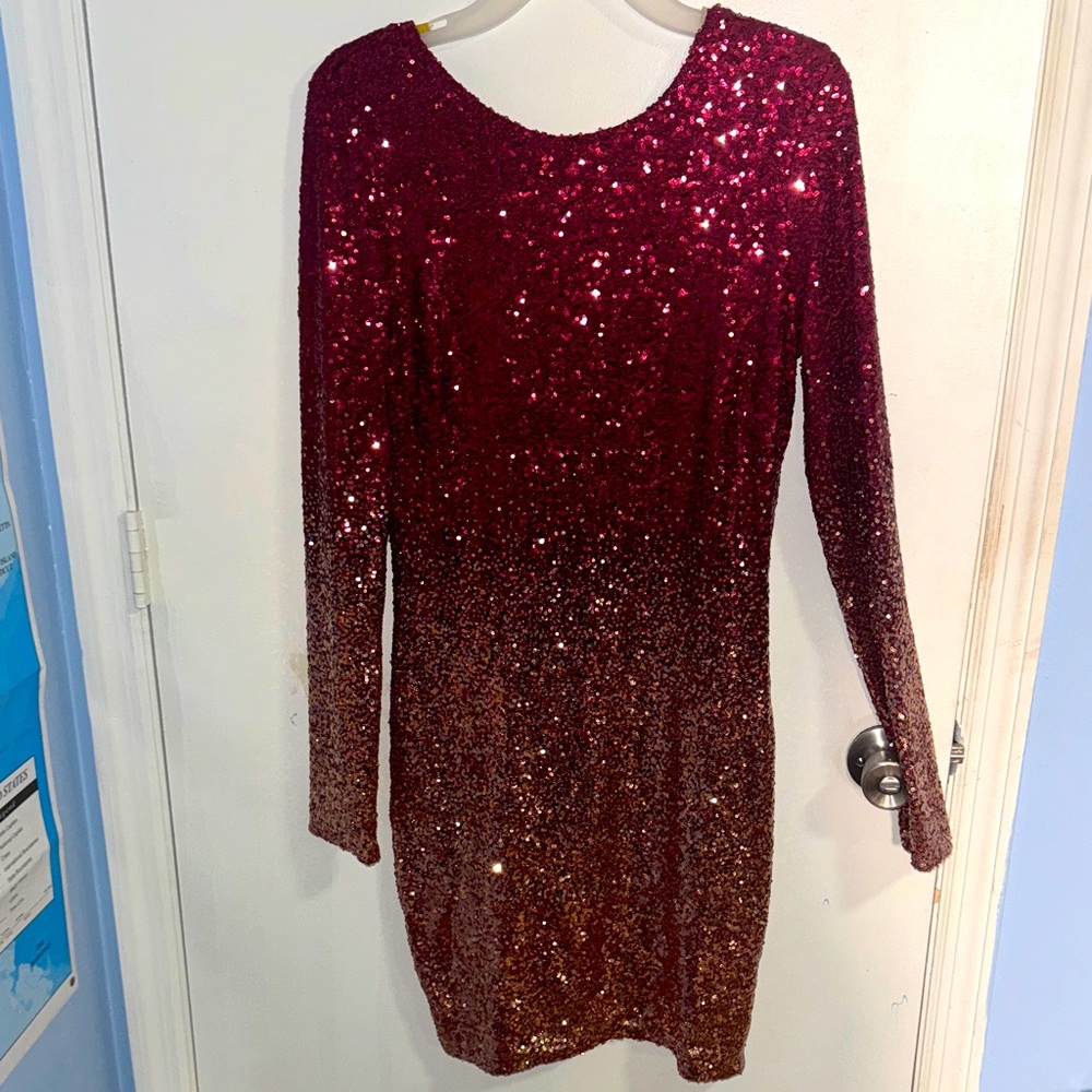 Fashion Nova Red to cream colored Sequin Dress